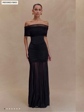 MESHKI CASPIAN Slinky And Mesh Off Shoulder Maxi Dress - Black